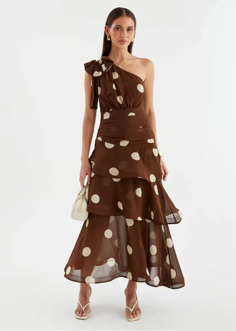 New Polka Dot One Shoulder Sleeveless Evening Gown CODE: KAR5421
