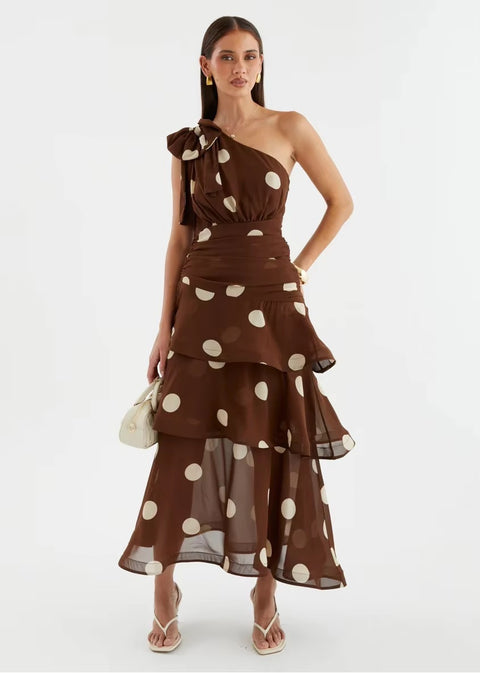 New Polka Dot One Shoulder Sleeveless Evening Gown CODE: KAR5421