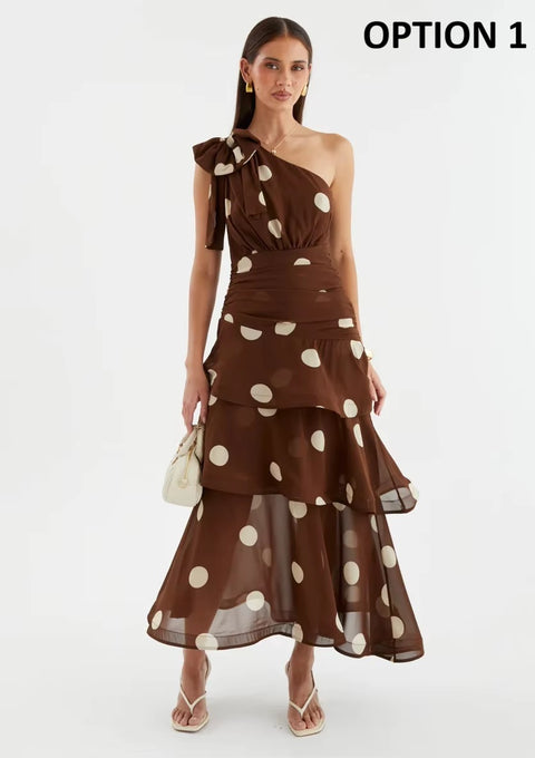 New Polka Dot One Shoulder Sleeveless Evening Gown CODE: KAR5421