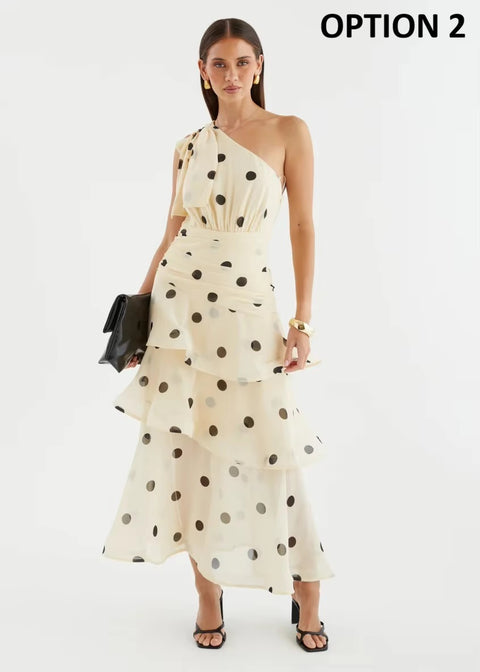 New Polka Dot One Shoulder Sleeveless Evening Gown CODE: KAR5421