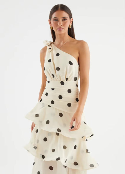 New Polka Dot One Shoulder Sleeveless Evening Gown CODE: KAR5421