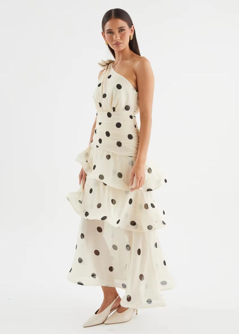 New Polka Dot One Shoulder Sleeveless Evening Gown CODE: KAR5421