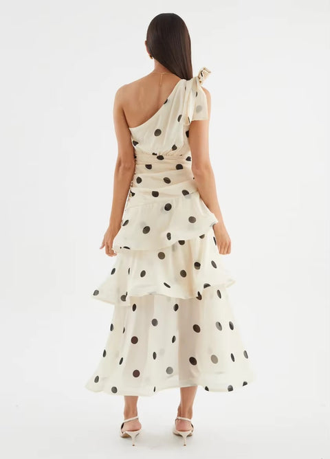 New Polka Dot One Shoulder Sleeveless Evening Gown CODE: KAR5421