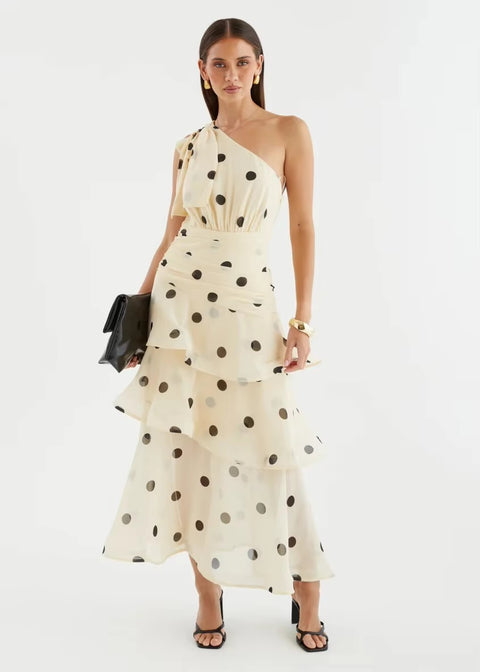New Polka Dot One Shoulder Sleeveless Evening Gown CODE: KAR5421