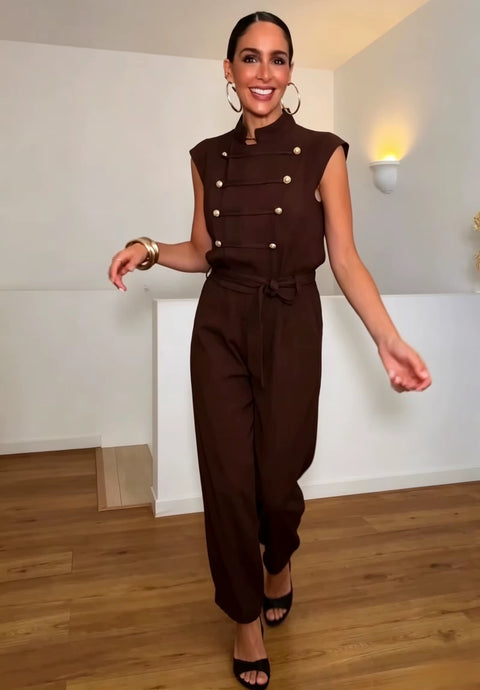New Stand Collar Rope Knot Waist Belt Wide Leg Jumpsuit CODE: KAR5427