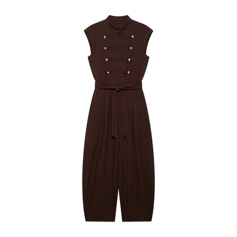 New Stand Collar Rope Knot Waist Belt Wide Leg Jumpsuit CODE: KAR5427