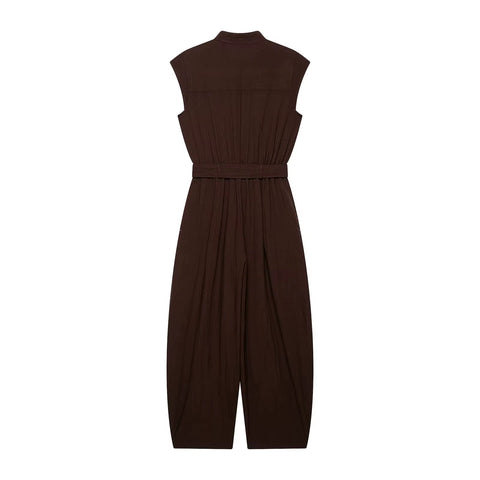 New Stand Collar Rope Knot Waist Belt Wide Leg Jumpsuit CODE: KAR5427