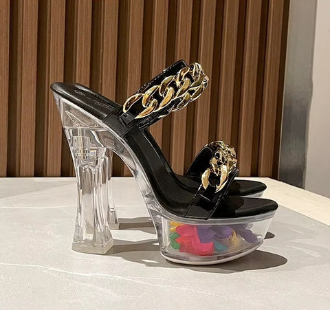 New Metal Buckle Thick Heel Platform High Heels CODE: KAR5431