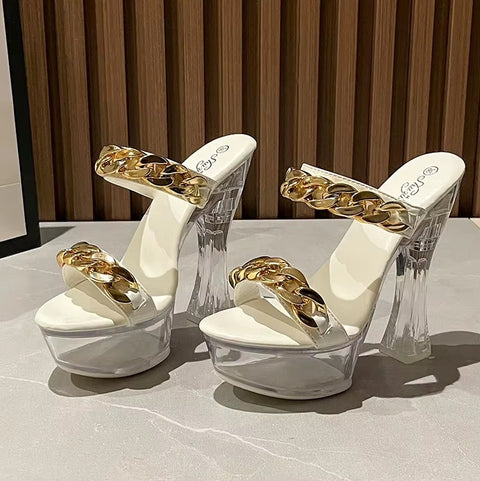 New Metal Buckle Thick Heel Platform High Heels CODE: KAR5431
