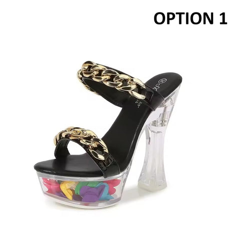 New Metal Buckle Thick Heel Platform High Heels CODE: KAR5431