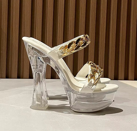 New Metal Buckle Thick Heel Platform High Heels CODE: KAR5431