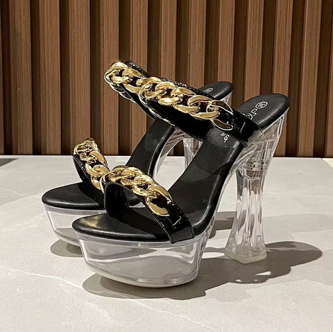 New Metal Buckle Thick Heel Platform High Heels CODE: KAR5431