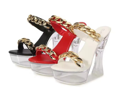 New Metal Buckle Thick Heel Platform High Heels CODE: KAR5431
