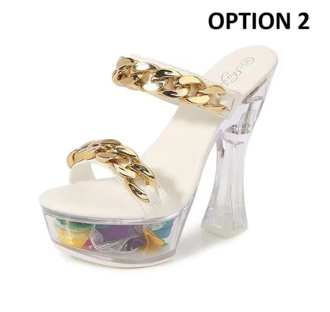 New Metal Buckle Thick Heel Platform High Heels CODE: KAR5431