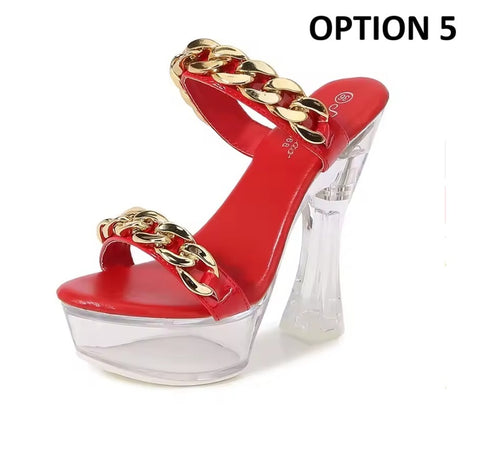 New Metal Buckle Thick Heel Platform High Heels CODE: KAR5431