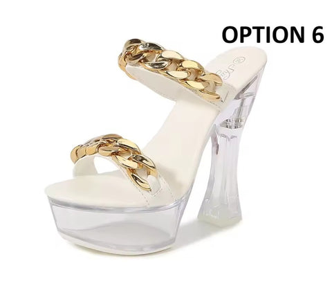 New Metal Buckle Thick Heel Platform High Heels CODE: KAR5431