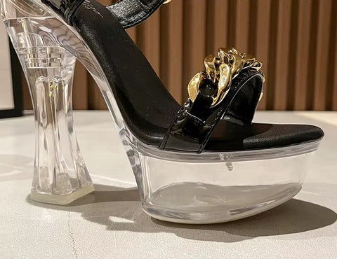 New Metal Buckle Thick Heel Platform High Heels CODE: KAR5431