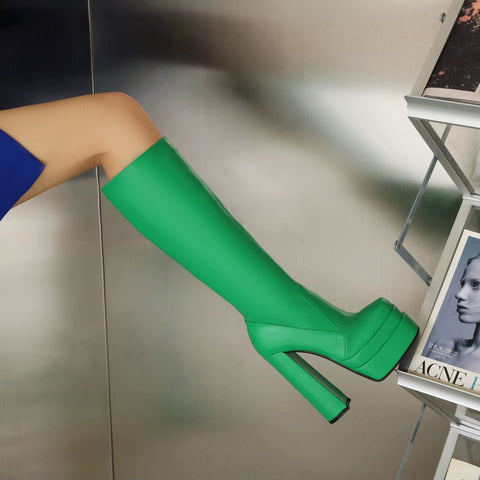 Super High Heels Platform Mid Calf Boots CODE: KAR5432