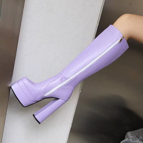 Super High Heels Platform Mid Calf Boots CODE: KAR5432