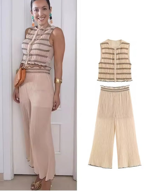 New Fashion Sleeveless Top + Long Pant Casual 2 Piece Set CODE: KAR5433