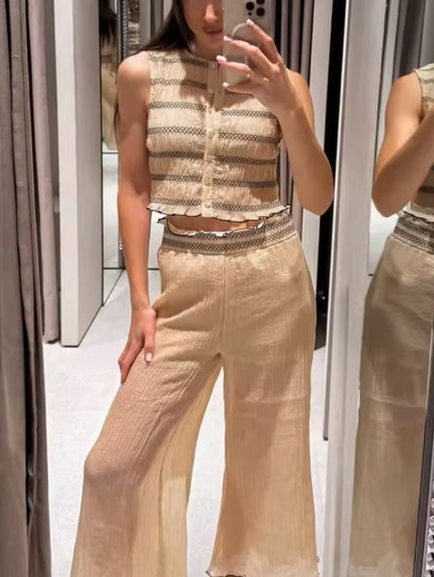 New Fashion Sleeveless Top + Long Pant Casual 2 Piece Set CODE: KAR5433
