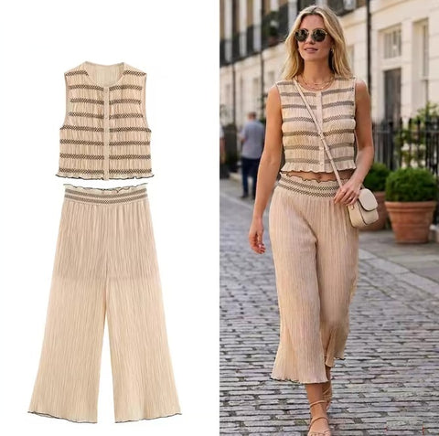New Fashion Sleeveless Top + Long Pant Casual 2 Piece Set CODE: KAR5433