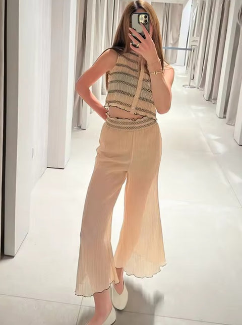 New Fashion Sleeveless Top + Long Pant Casual 2 Piece Set CODE: KAR5433