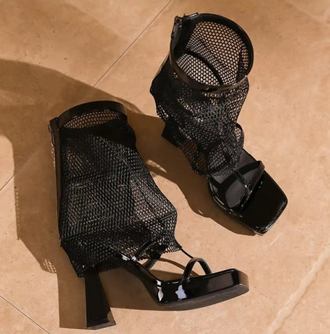 New Open-toed Mid-calf High Heeled Cool Boots CODE: KAR5434