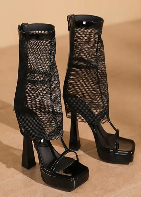 New Open-toed Mid-calf High Heeled Cool Boots CODE: KAR5434
