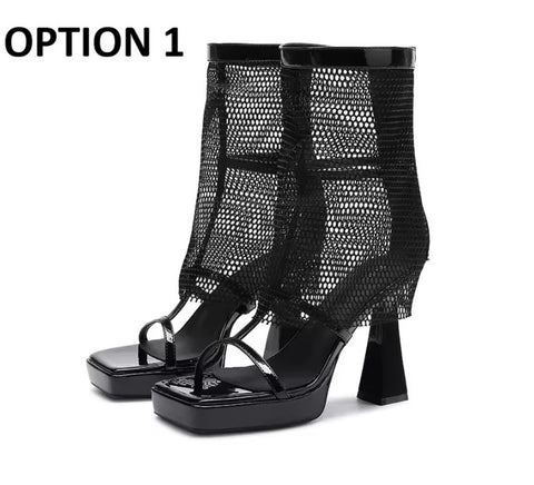 New Open-toed Mid-calf High Heeled Cool Boots CODE: KAR5434
