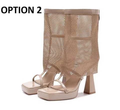 New Open-toed Mid-calf High Heeled Cool Boots CODE: KAR5434