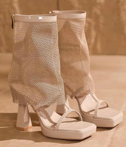 New Open-toed Mid-calf High Heeled Cool Boots CODE: KAR5434