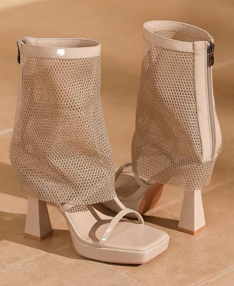 New Open-toed Mid-calf High Heeled Cool Boots CODE: KAR5434