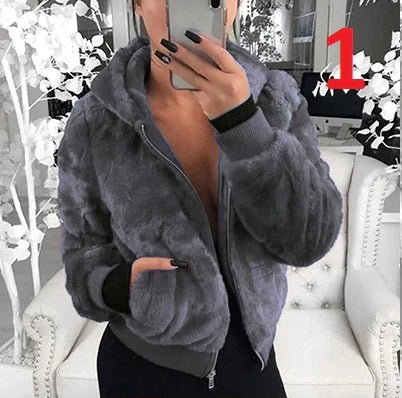 Jacket Thicken Plush Faux Fur Hooded Pocket Coat CODE: KAR737