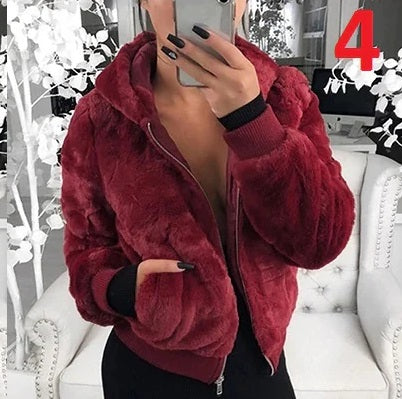 Jacket Thicken Plush Faux Fur Hooded Pocket Coat CODE: KAR737