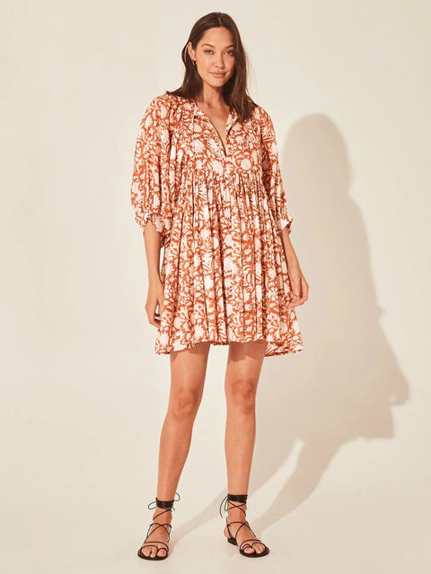 Summer V Neck Tied Rope Loose Casual Half Sleeve Printing Short Dress CODE: KAR2943