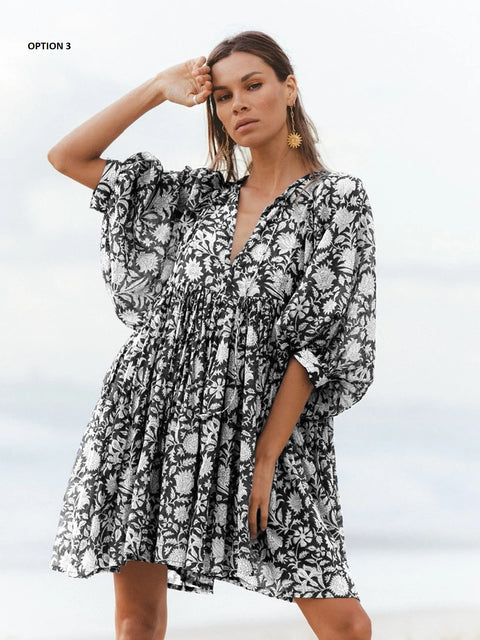 Summer V Neck Tied Rope Loose Casual Half Sleeve Printing Short Dress CODE: KAR2943