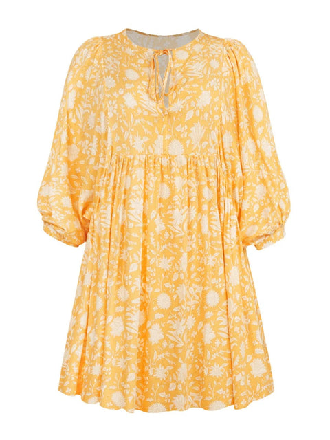Summer V Neck Tied Rope Loose Casual Half Sleeve Printing Short Dress CODE: KAR2943