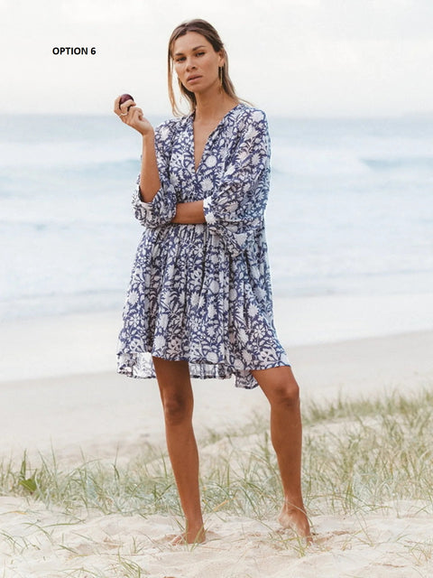Summer V Neck Tied Rope Loose Casual Half Sleeve Printing Short Dress CODE: KAR2943