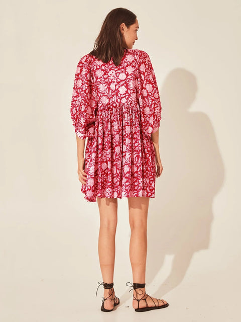 Summer V Neck Tied Rope Loose Casual Half Sleeve Printing Short Dress CODE: KAR2943