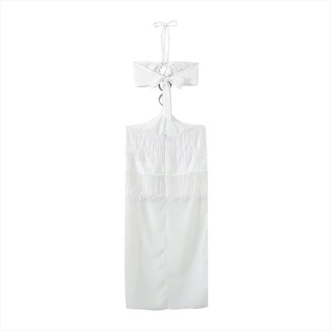New Elegance Versatile Slimming Slim Fit Ring Buckle Bra Chiffon Tassel Dress CODE: KAR2973