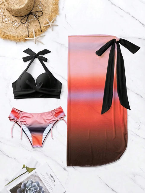 New Casual Fashion Gradient Up Three-Piece Bikini Swimwear CODE: KAR3722