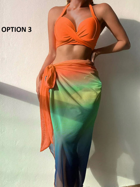New Casual Fashion Gradient Up Three-Piece Bikini Swimwear CODE: KAR3722