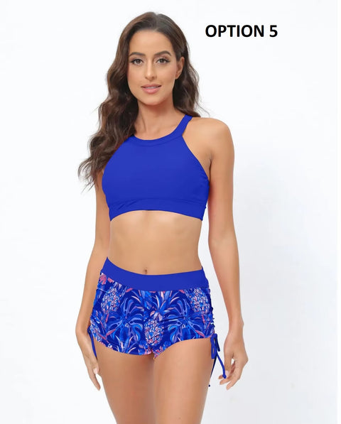 New Sexy High Neck Rose Waist Bathing Suit Shorts Swimwear CODE: KAR3724