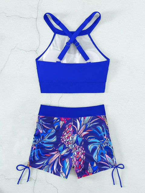 New Sexy High Neck Rose Waist Bathing Suit Shorts Swimwear CODE: KAR3724