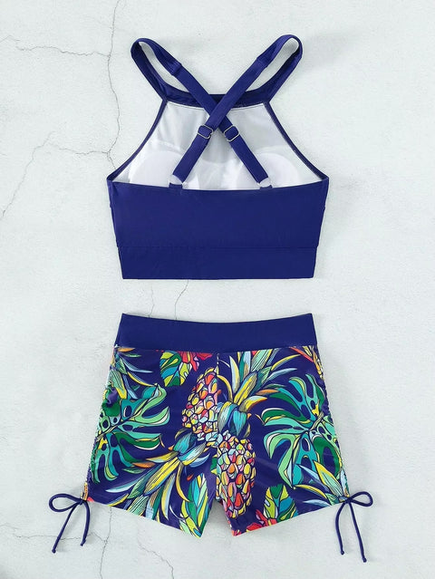 New Sexy High Neck Rose Waist Bathing Suit Shorts Swimwear CODE: KAR3724