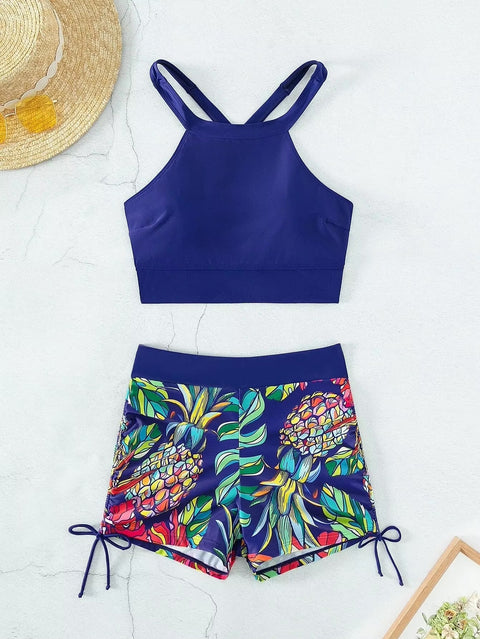 New Sexy High Neck Rose Waist Bathing Suit Shorts Swimwear CODE: KAR3724