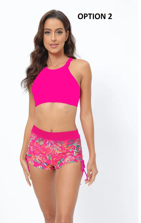 New Sexy High Neck Rose Waist Bathing Suit Shorts Swimwear CODE: KAR3724
