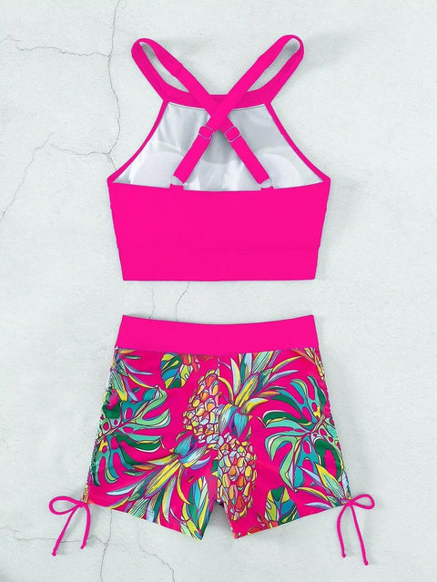 New Sexy High Neck Rose Waist Bathing Suit Shorts Swimwear CODE: KAR3724