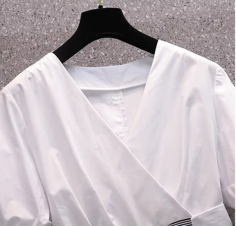 Summer Loose Casual Tops V Neck Bow Knot Short Sleeve Blouse CODE: KAR3727